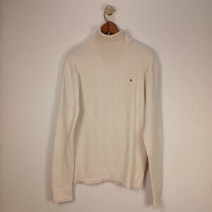 Tommy Hilfiger Womens Cream Turtleneck Sweater Medium Classic Logo Knit